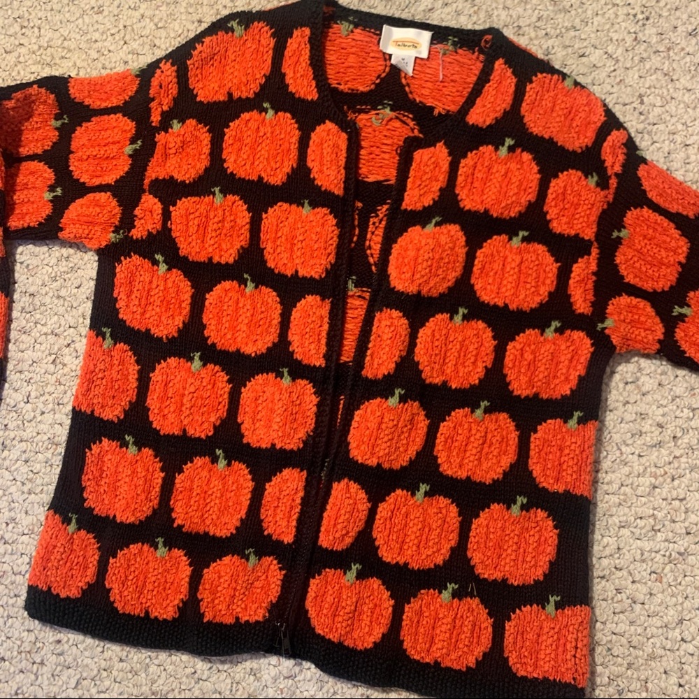 Talbots festive Halloween Fall pumpkin zip up sweater cardigan size medium